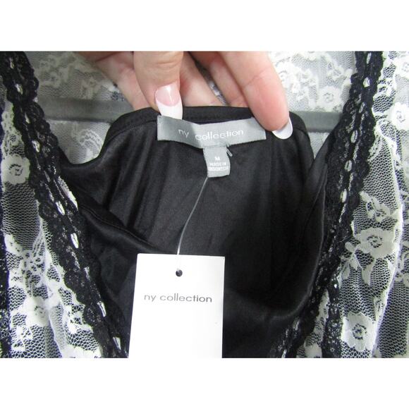 NY Collection Lace Blouse Women’s M Black White Sheer Floral Overlay READ - Picture 5 of 9